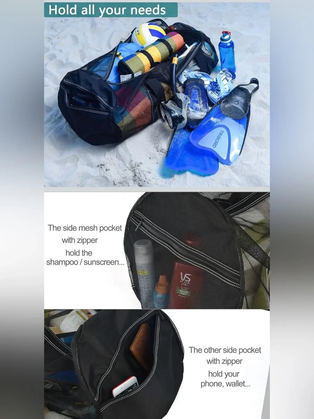 Bulex Mesh Dive Bag Black Beach Duffel Bag XXL